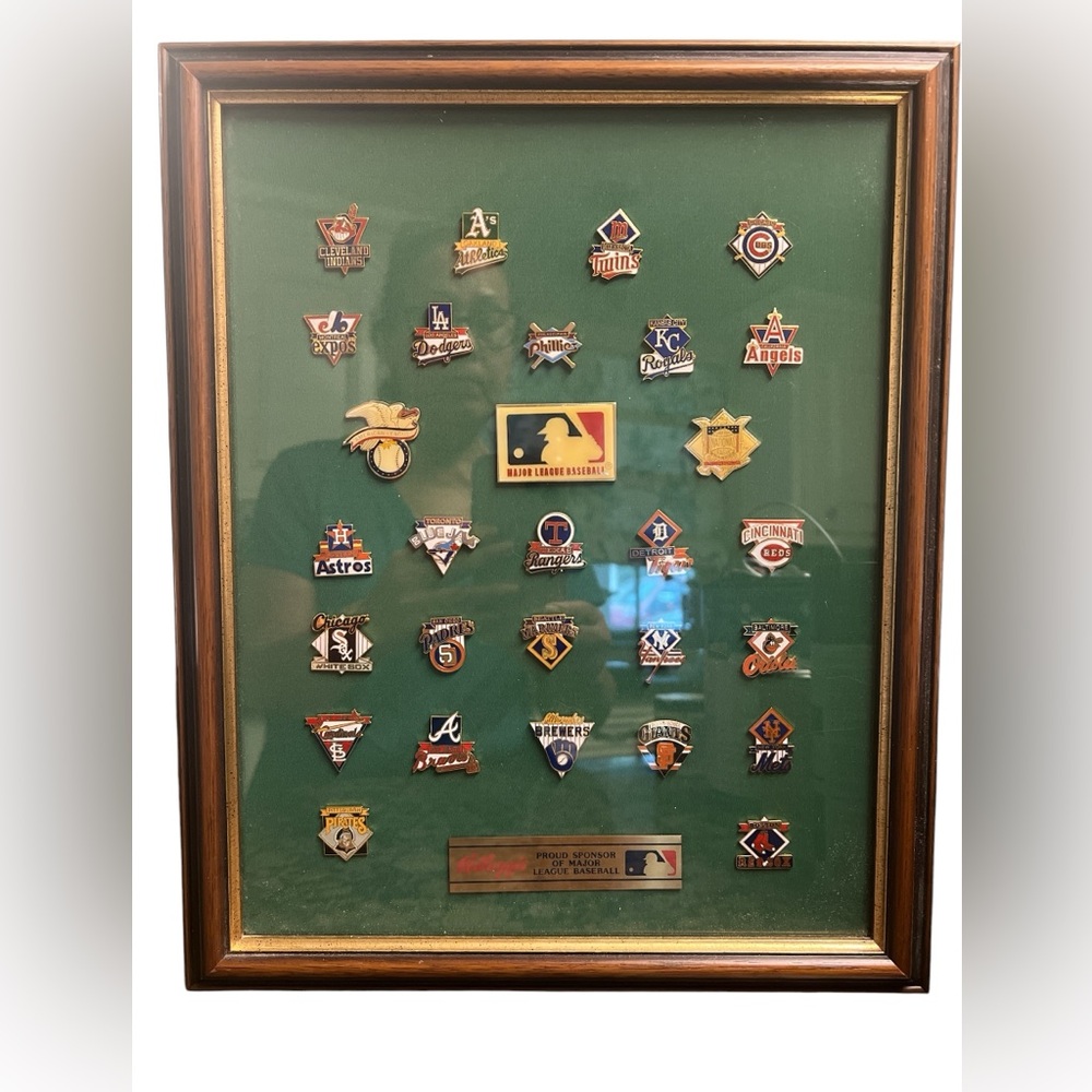 Vintage MLB Team Pin Set Framed Complete League Display Major League Baseball”